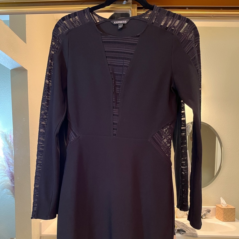 Black stretch long sleeve cut out midi dress